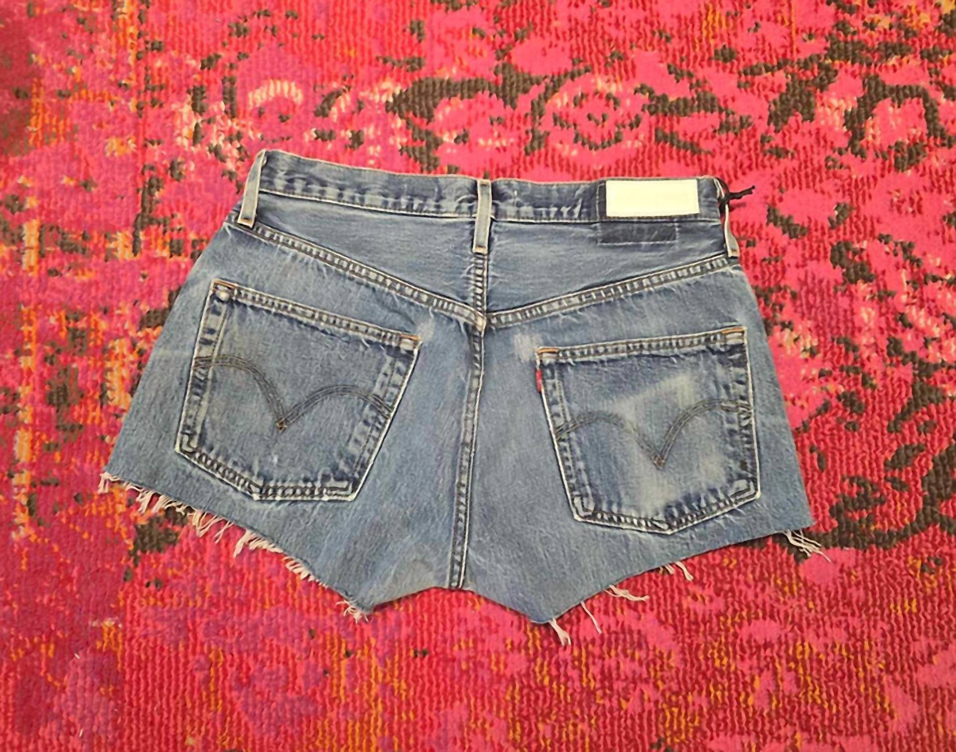 RE/DONE Women's Loose Long Short in indigo - women's shorts - detail view