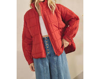 Veveret Zip Up Packable Puffer Jacket in brick - women's jacket