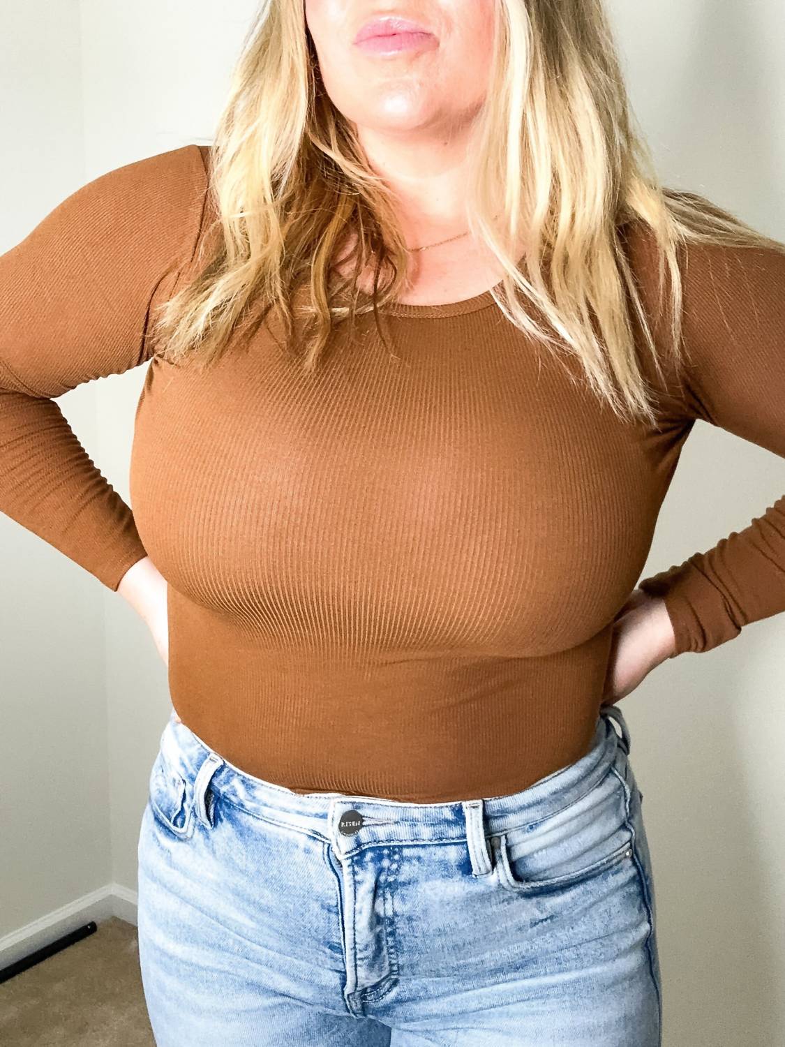 LE LIS Tidal Ribbed Long Sleeve Bodysuit in brown - women's shirt