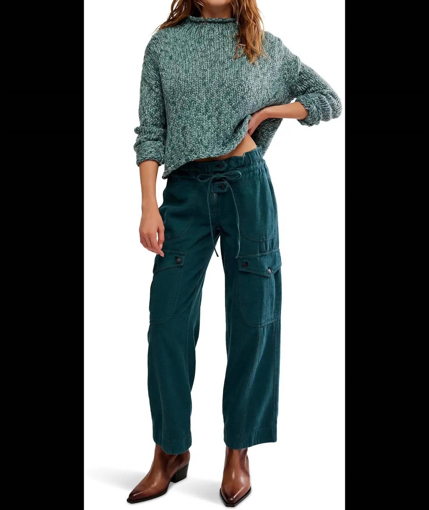 Free People Park Avenue High Rise Cargo Pant in sea moss - women's pants - alternate view