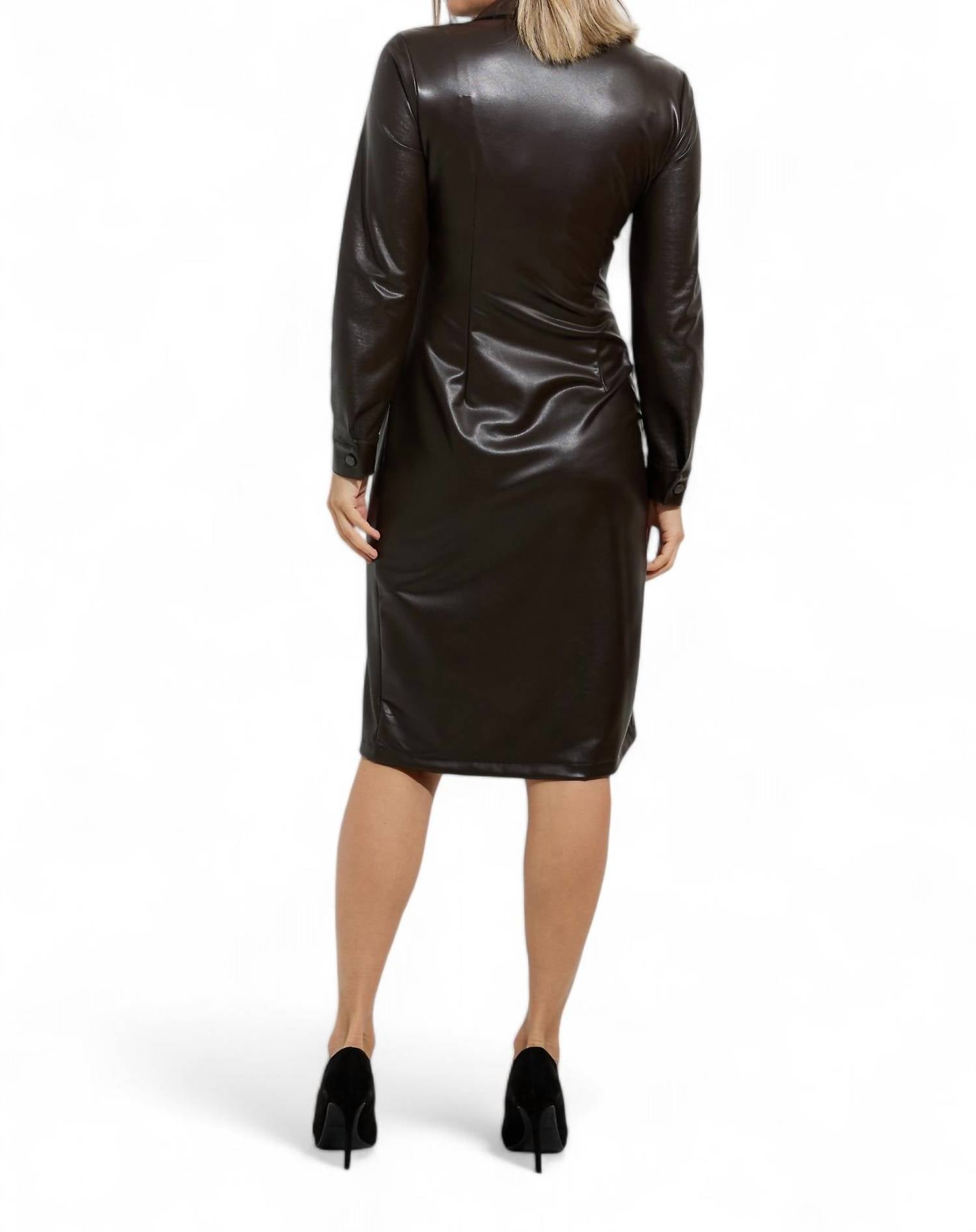 Joseph Ribkoff - FAUX LEATHER RUCHED DRESS