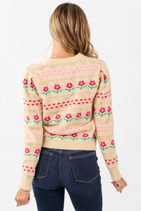 Lovlov - Floral Knit Button Down Cardigan