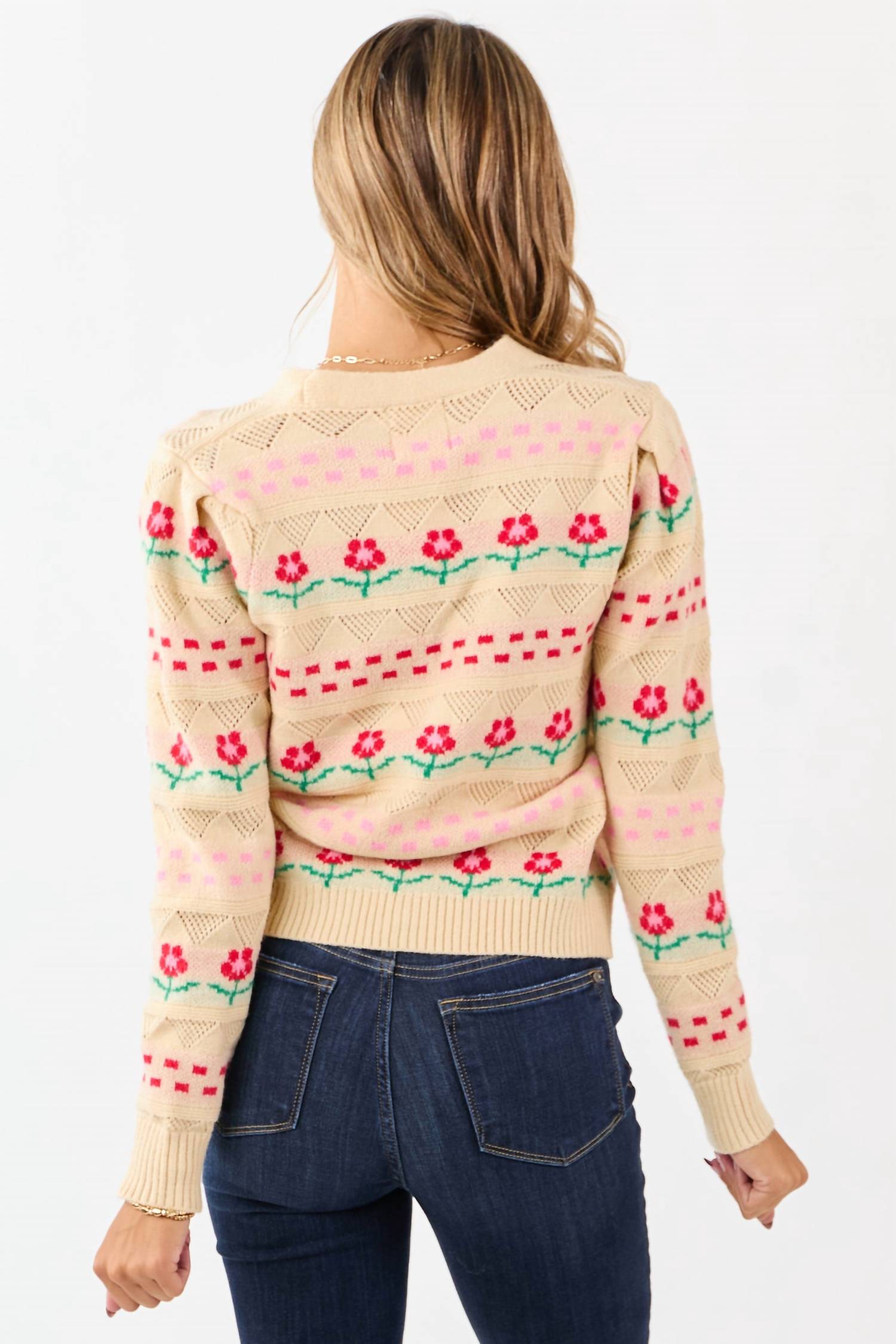 Lovlov - Floral Knit Button Down Cardigan
