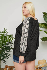 Snakeskin Long Sleeve Plus Top