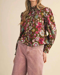 &Merci - Floral Ruffled Button Down Top