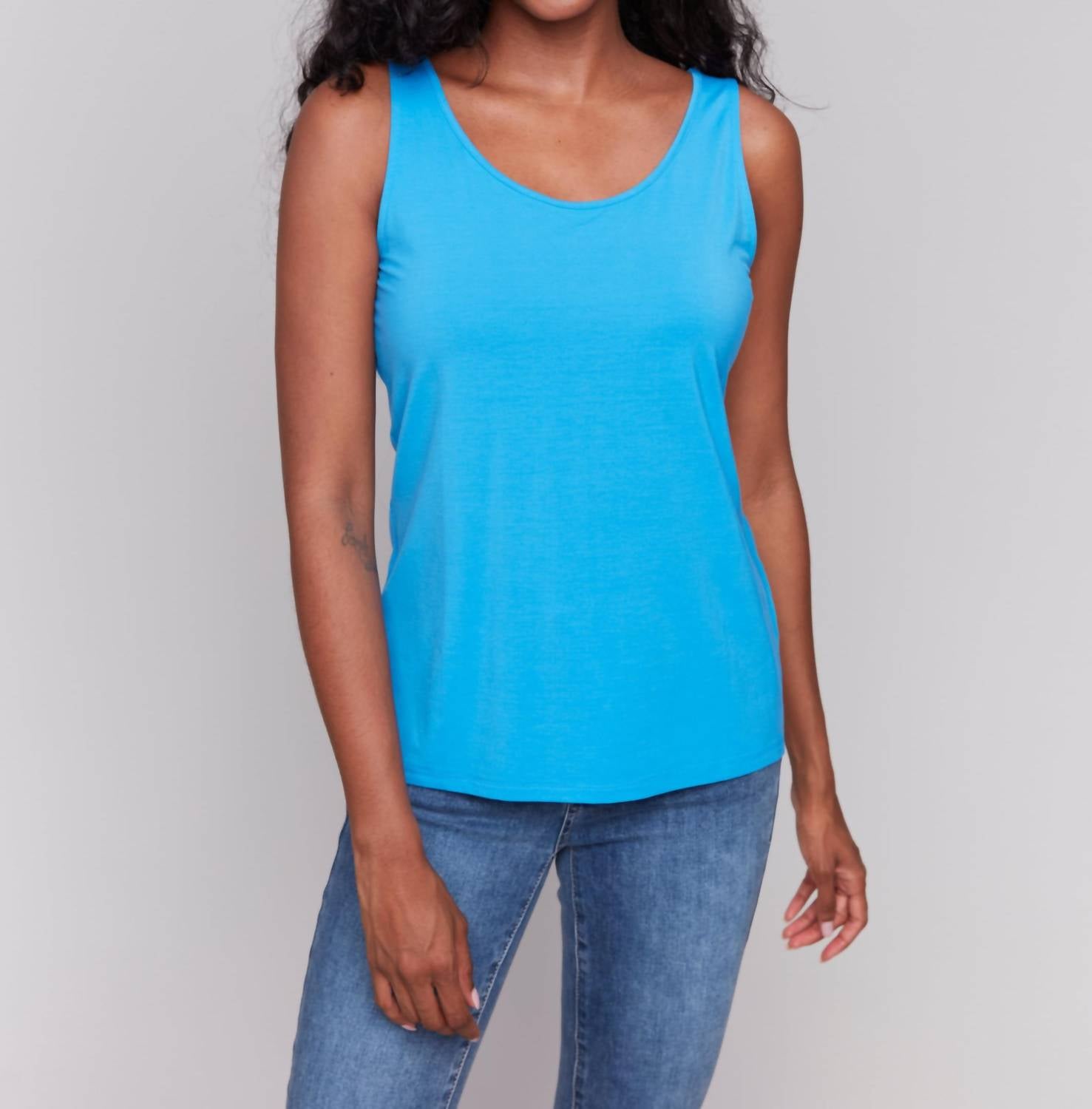 CHARLIE B Bamboo Reversible Tank Top in lagoon - women's tank top - alternate view