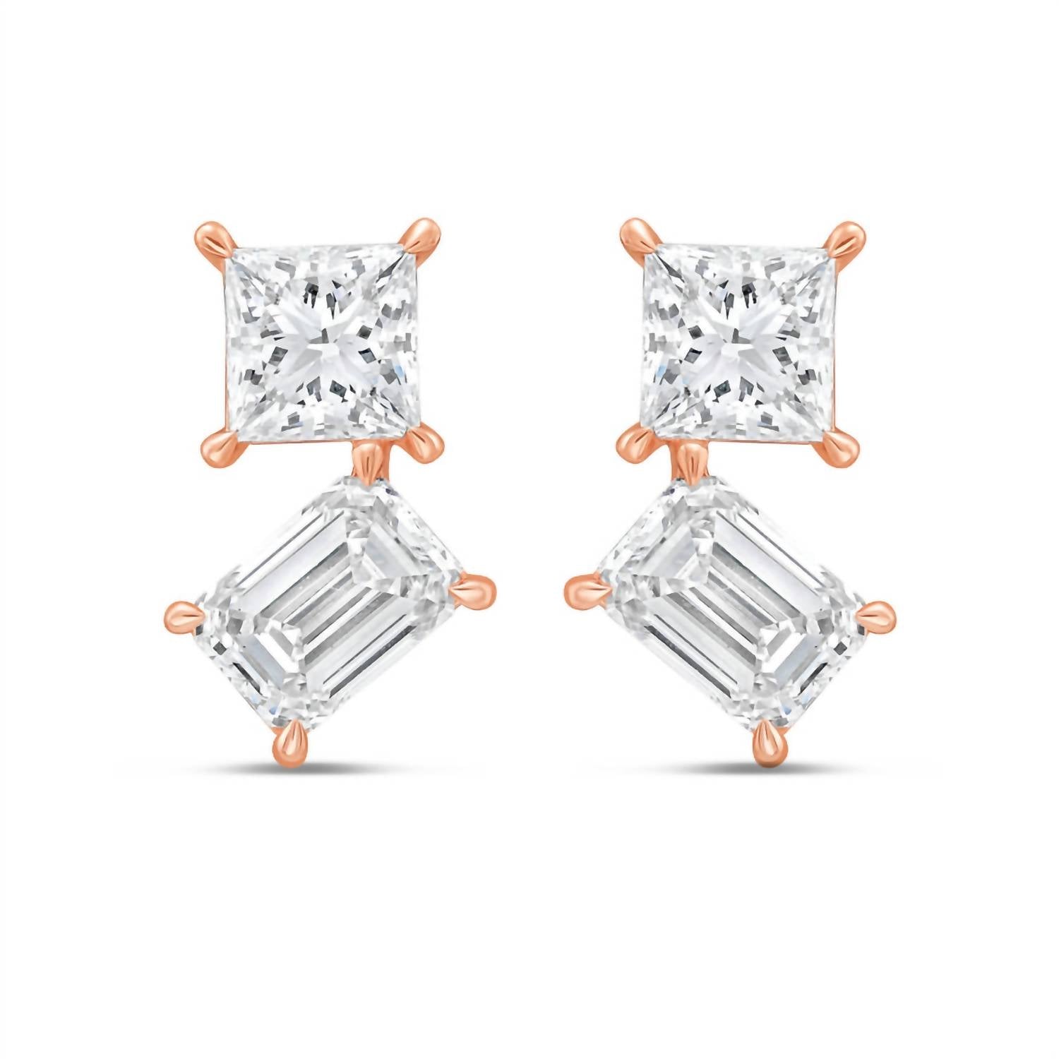 Diana M Jewels - Women's Princess & Emerald Lab-Grown Diamond Stud Earrings (4.00 Ct) - Signature Plus