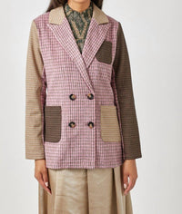 mystree Mixed Plaid Double Breast Jacket in berry mocha - women's jacket