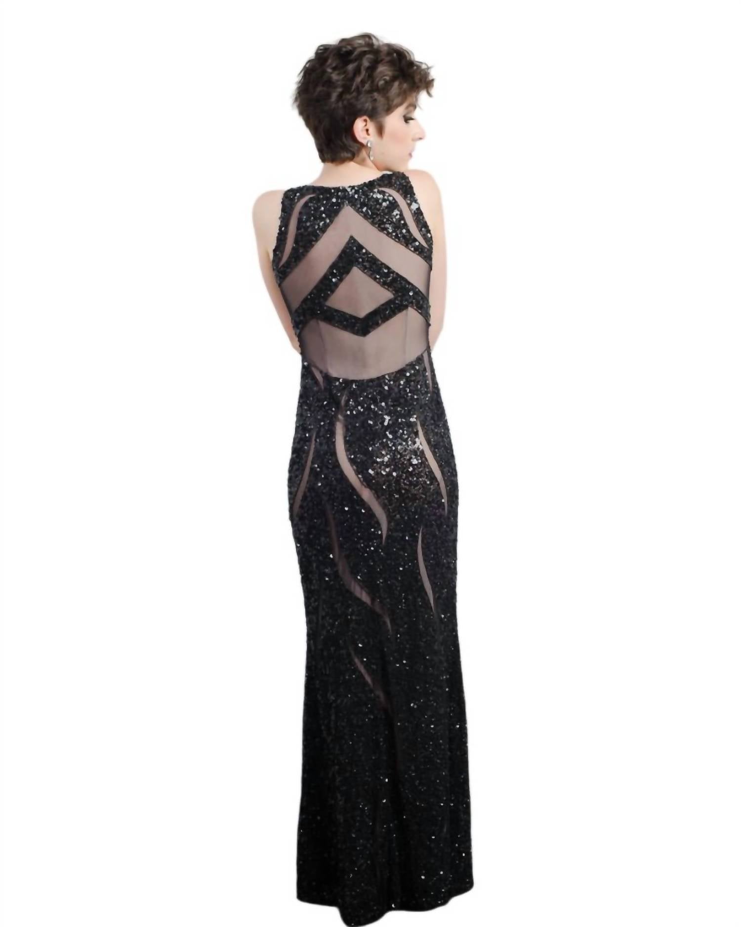 Zasa Chic - Sequined Illusion Panel Gown