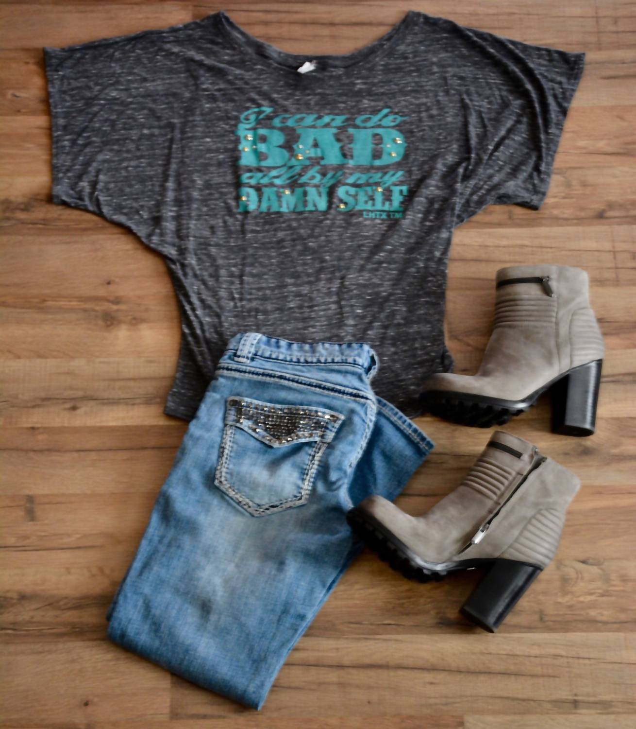 LHTX I Can Do Bad All By My Damn Self Top in grey - women's blouse - view 4
