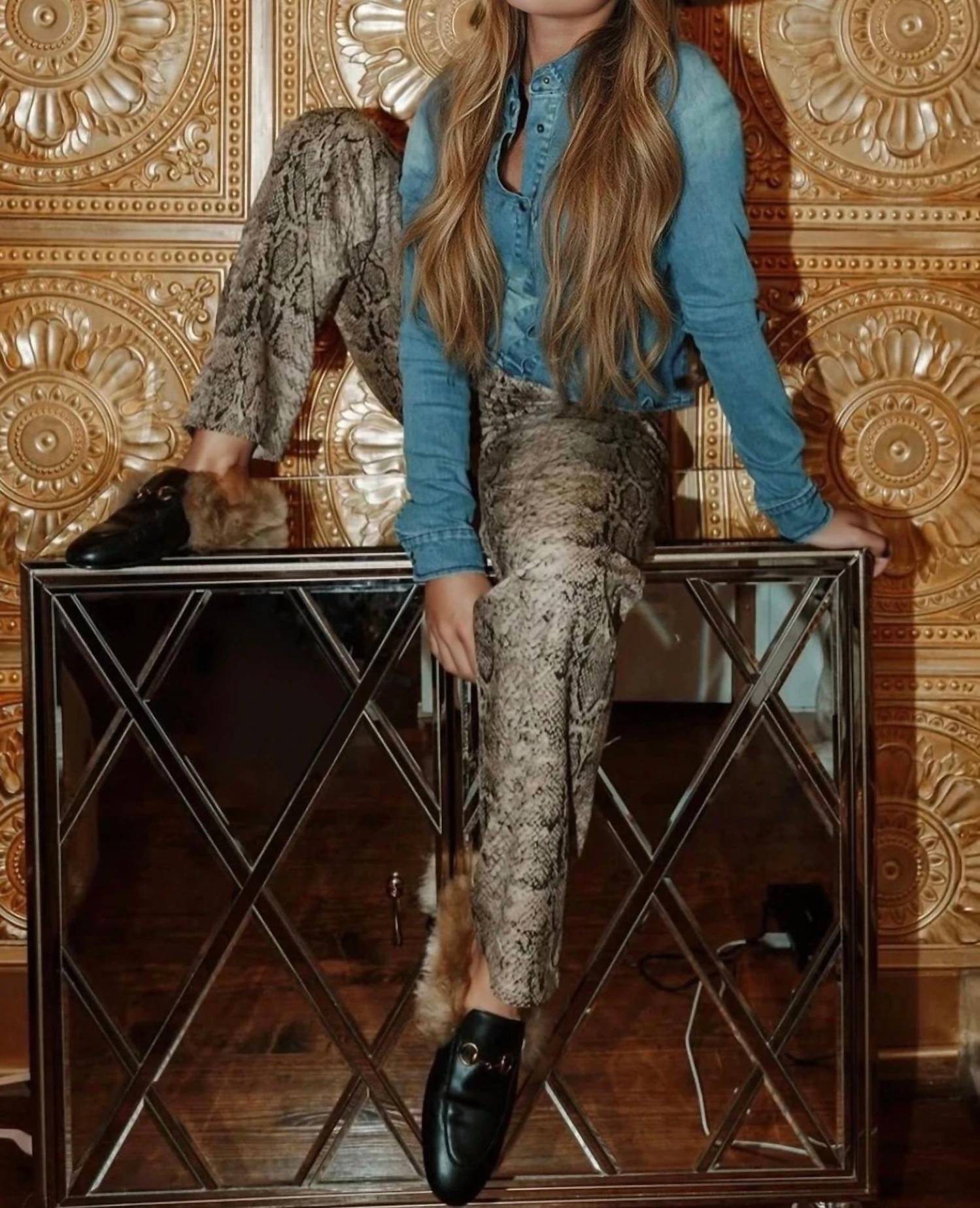 Dustella Python Print Stretch Jeans in beige - women's pants - alternate view