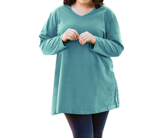 On The Plus Side - Jersey V-Neck Long Sleeve Tunic - Plus