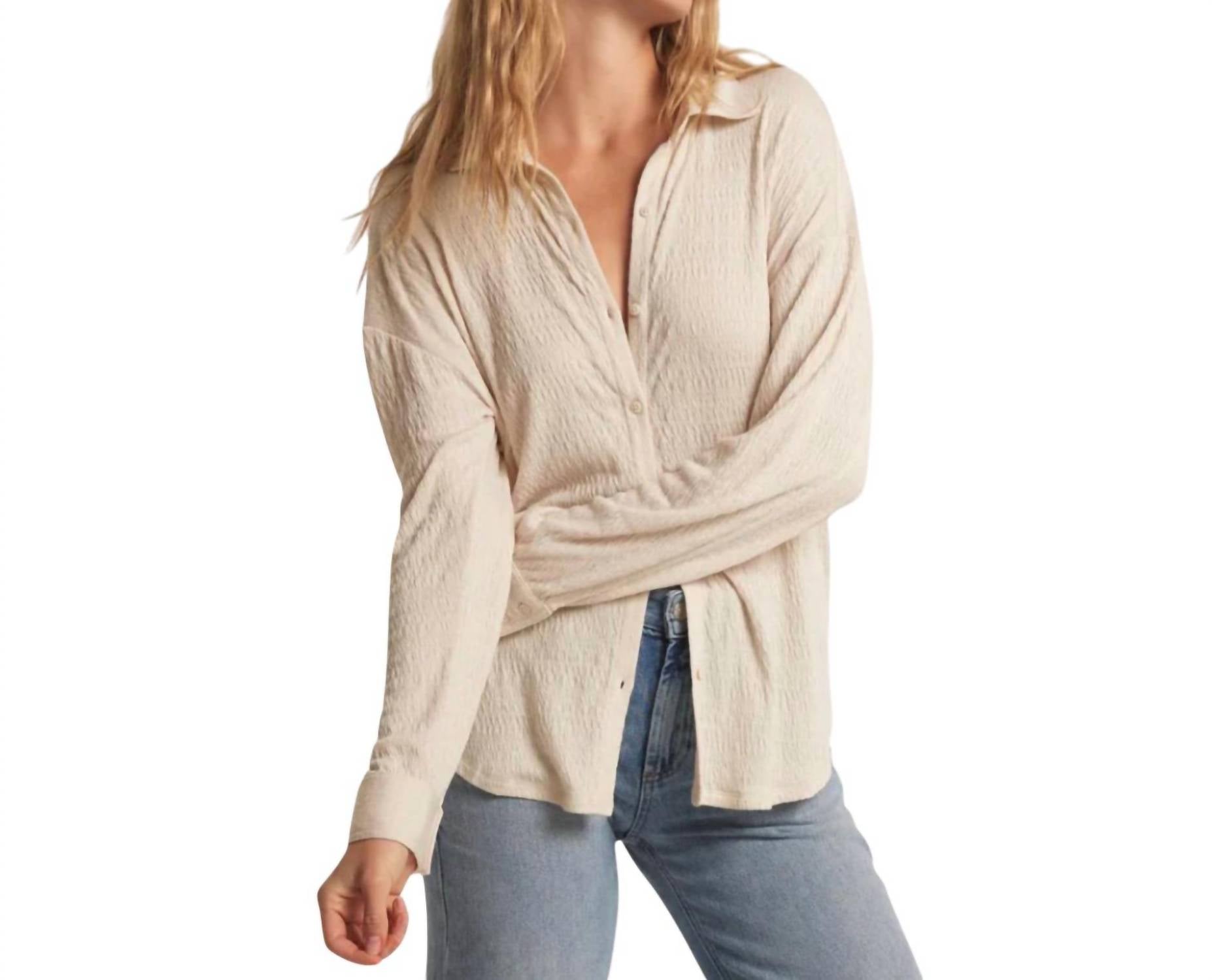 Z Supply Dawson Pucker Knit Shirt in tan - women's shirt