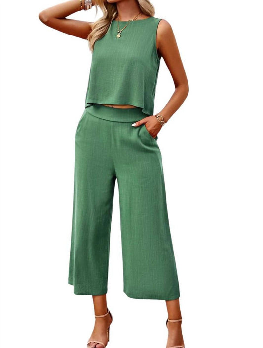 Lily Clothing - Sleeveless Cropped Top and Wide Pants Set