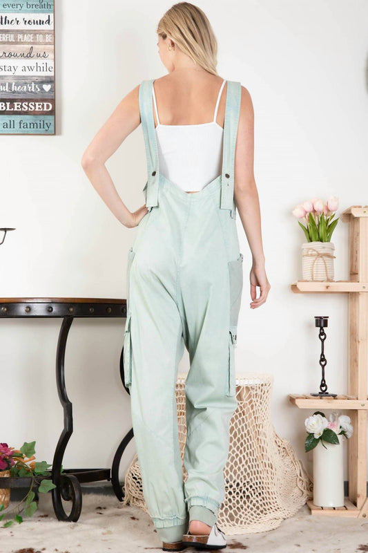 Blue Velvet - Washed Pocket Cargo Jumpsuit