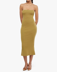 WE WORE WHAT Strapless Ribbed Knit Midi Dress in willow - women's dress