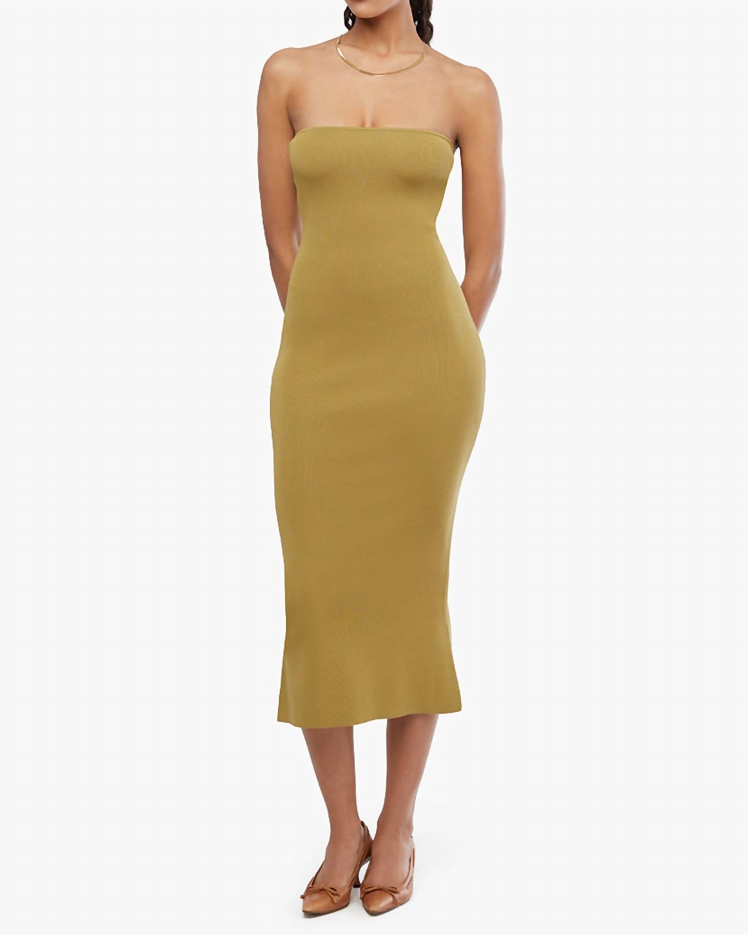 WE WORE WHAT Strapless Ribbed Knit Midi Dress in willow - women's dress