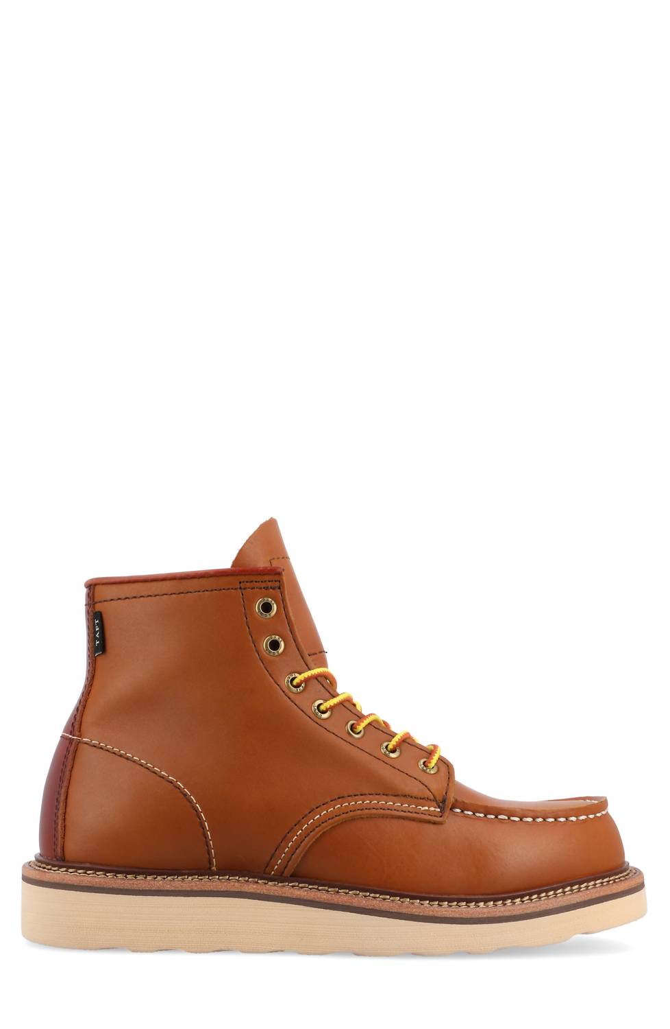 Taft Clothing Men's 002 Leather Moc Toe Boots in brown - men's boots - detail view
