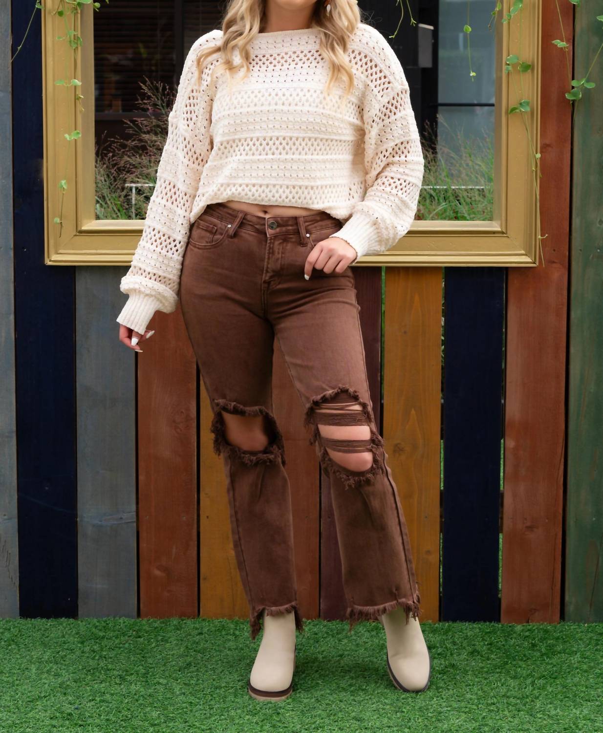 Risen - Sabrina Distressed High-rise Straight Leg Crop Jeans