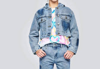 Hannah Banana Rhinestone Shadow Heart Denim Jacket in blue - kids' jacket