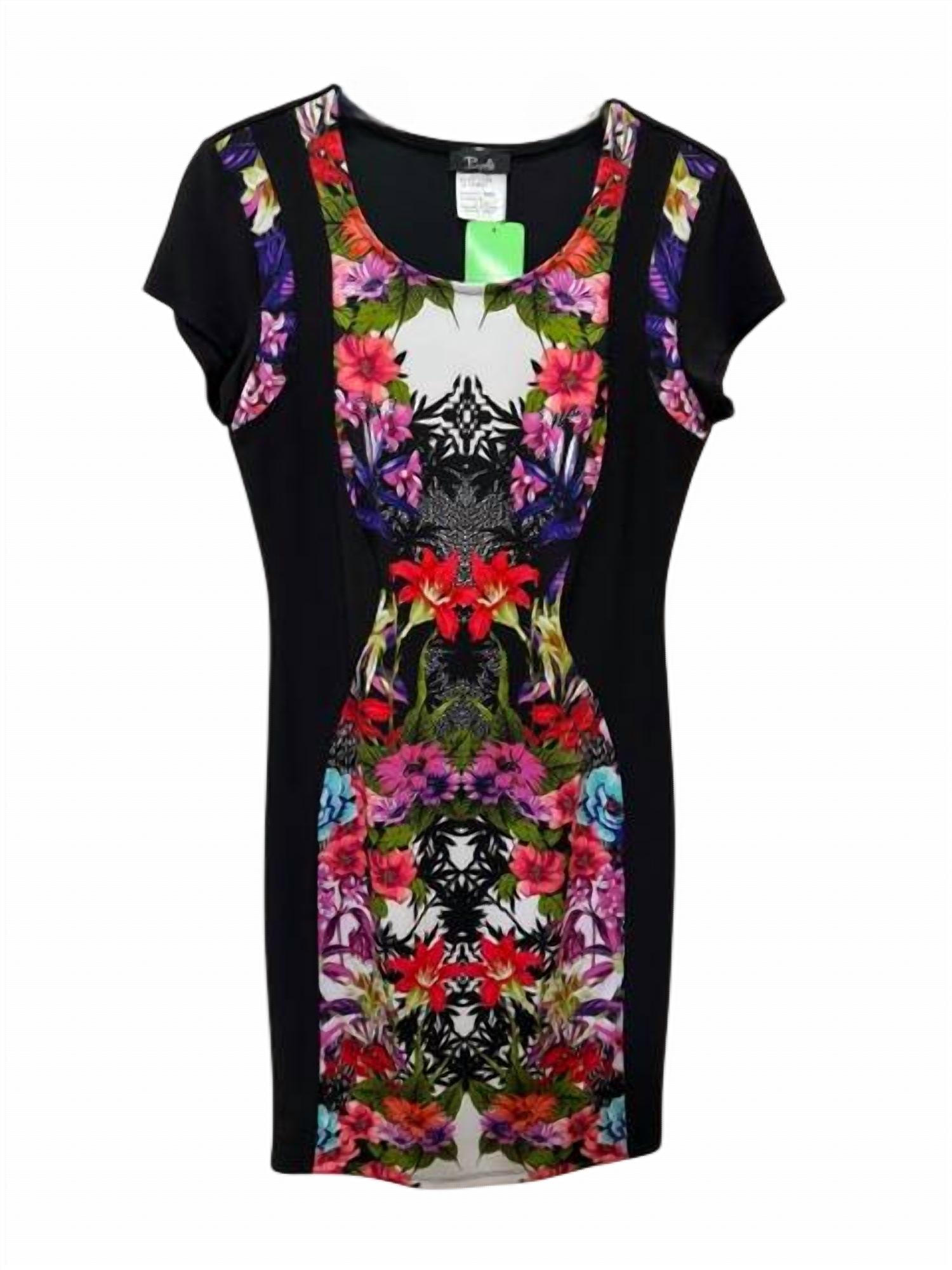 Bali Corp. Women Floral Print Panel Sheath Dress in black multi - women's dress