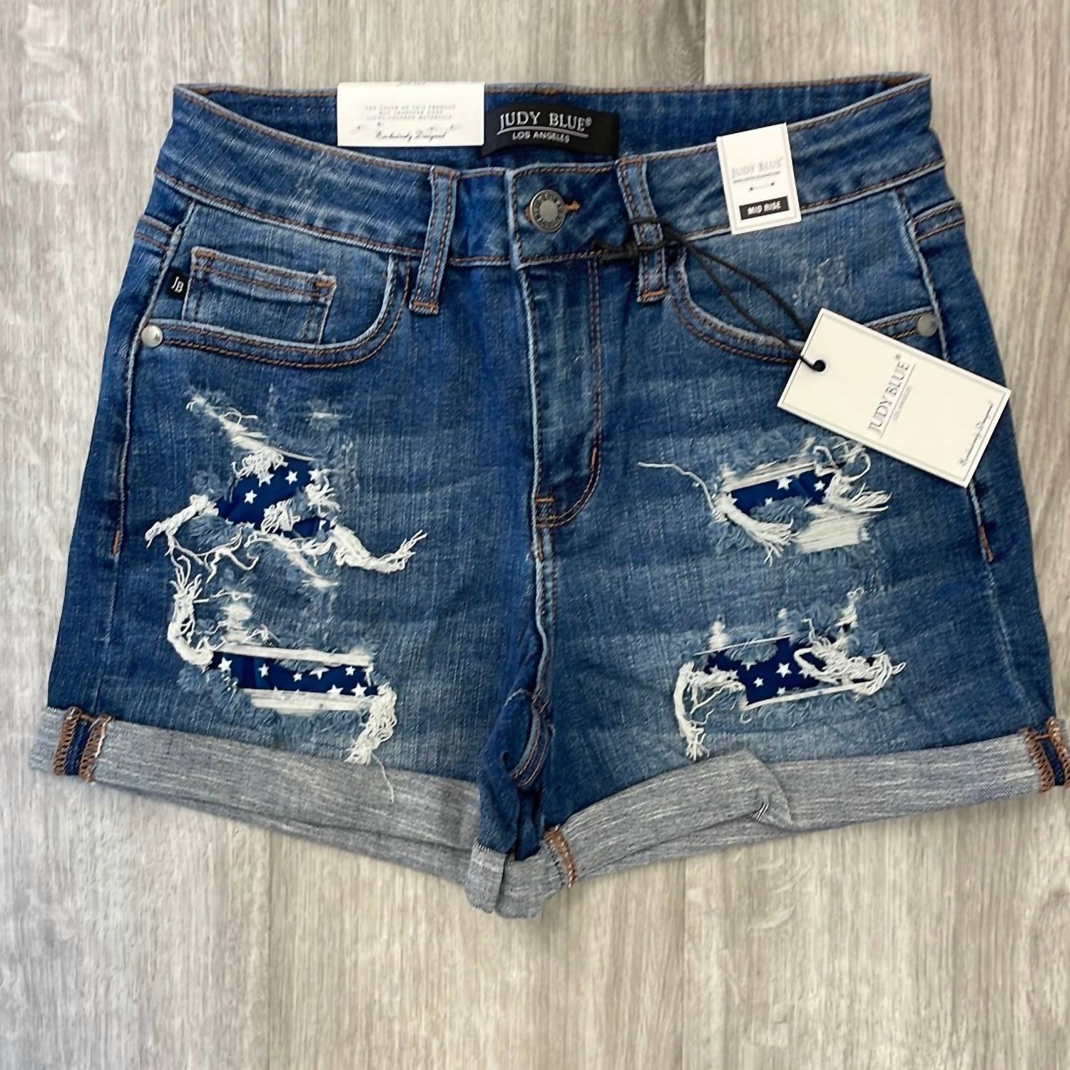 Judy Blue - Women's Hi-rise Star Patch Shorts