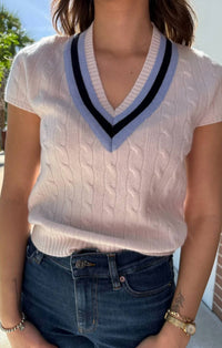 Pink Pineapple - Cashmere Varsity Short Sleeve Sweater Top