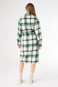 COCO + CARMEN Shelley Plaid Shacket Dress in ivory green - women's jacket - detail view