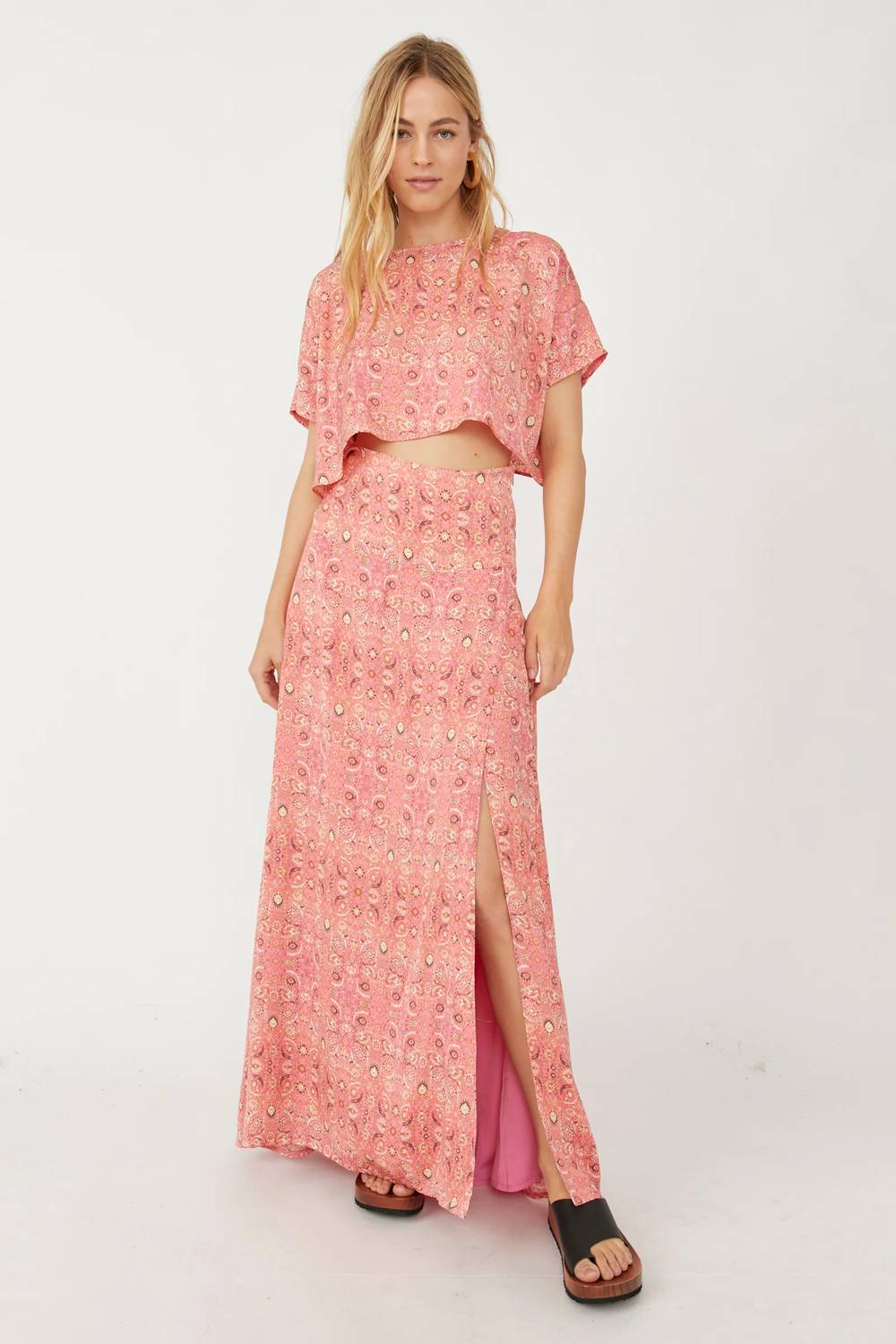 Free People - 2pc Marion Printed Crop Tee & Maxi Skirt Set