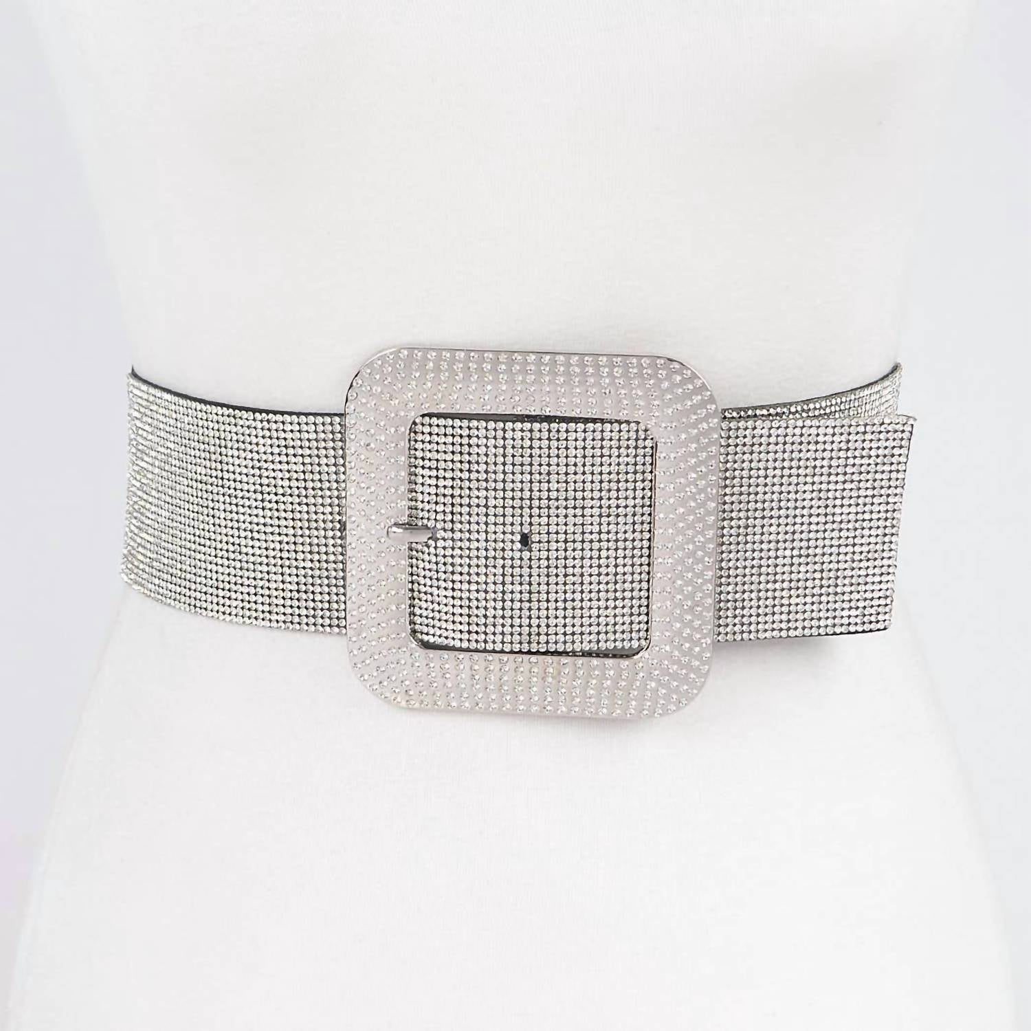 3Am By H&D Accessories - Women's Rhinestone Buckle Elastic Waist Belt