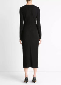 Vince - Cinched-waist Wool-blend Long-sleeve Dress