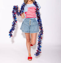 Peach Love - Petal Button Denim Tiered Shorts