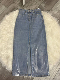 Lizette Collection - Metallic Denim Midi Skirt