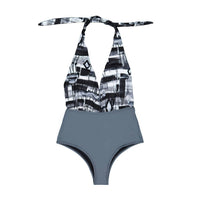Unify the Ties Abstract Halter One-piece Swimsuit in grey black - women's swimwear - view 4