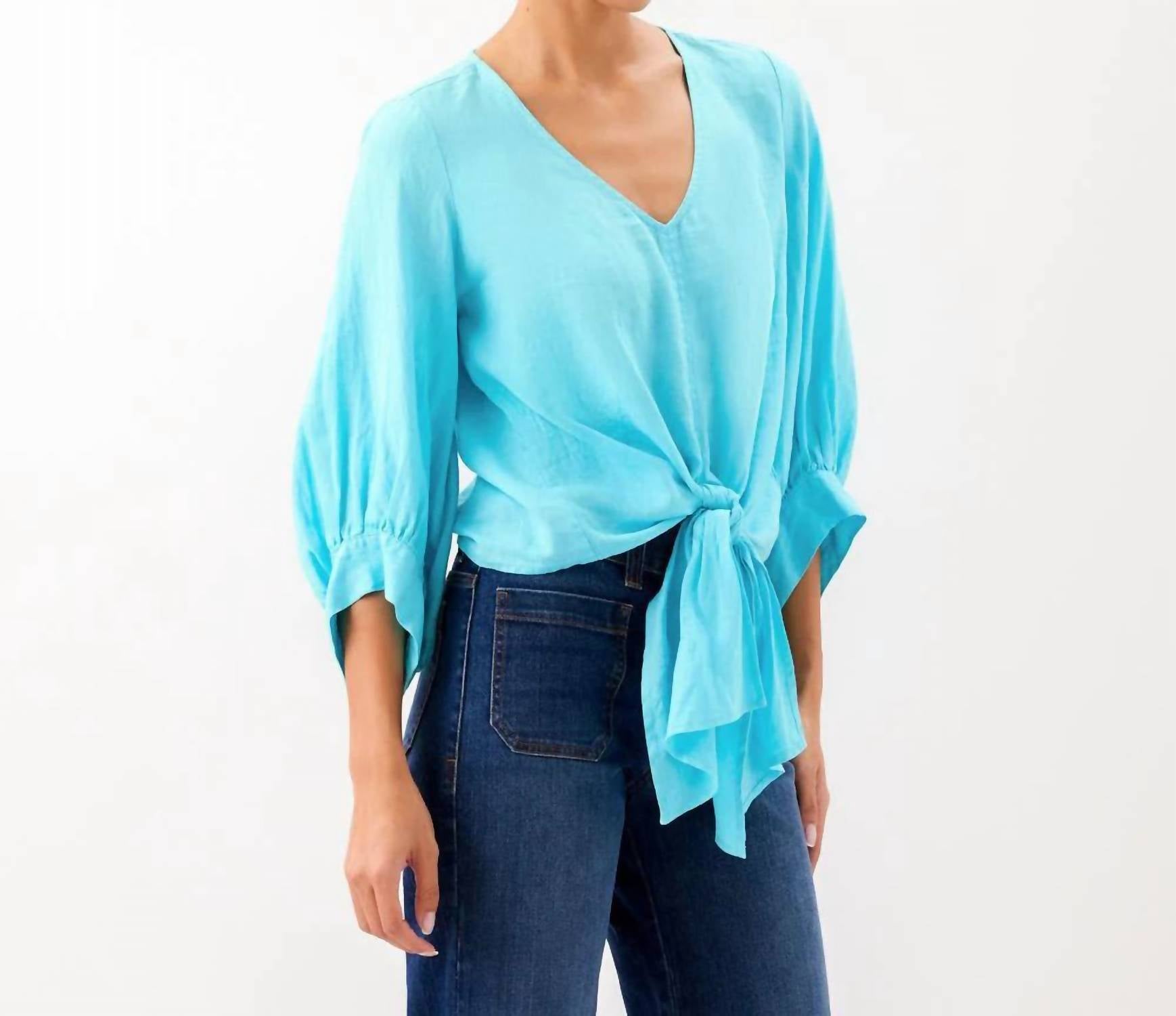Karen Kane - Blouson Sleeve Linen Tie-Front Top