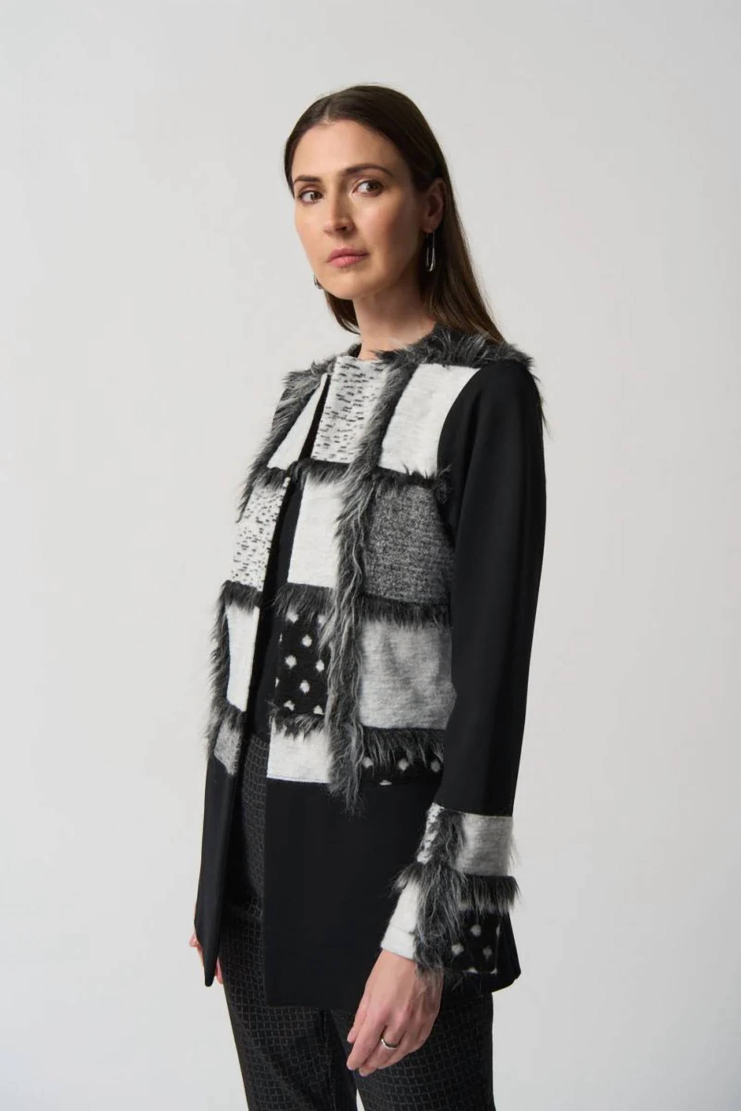 Joseph Ribkoff - Berkely Patchwork Faux Fur Cardigan