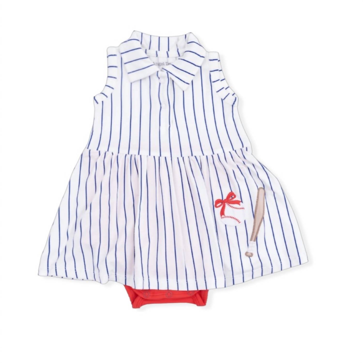 Angel Dear - Girls Baseball Stripe Bamboo Polo Bodysuit Dress
