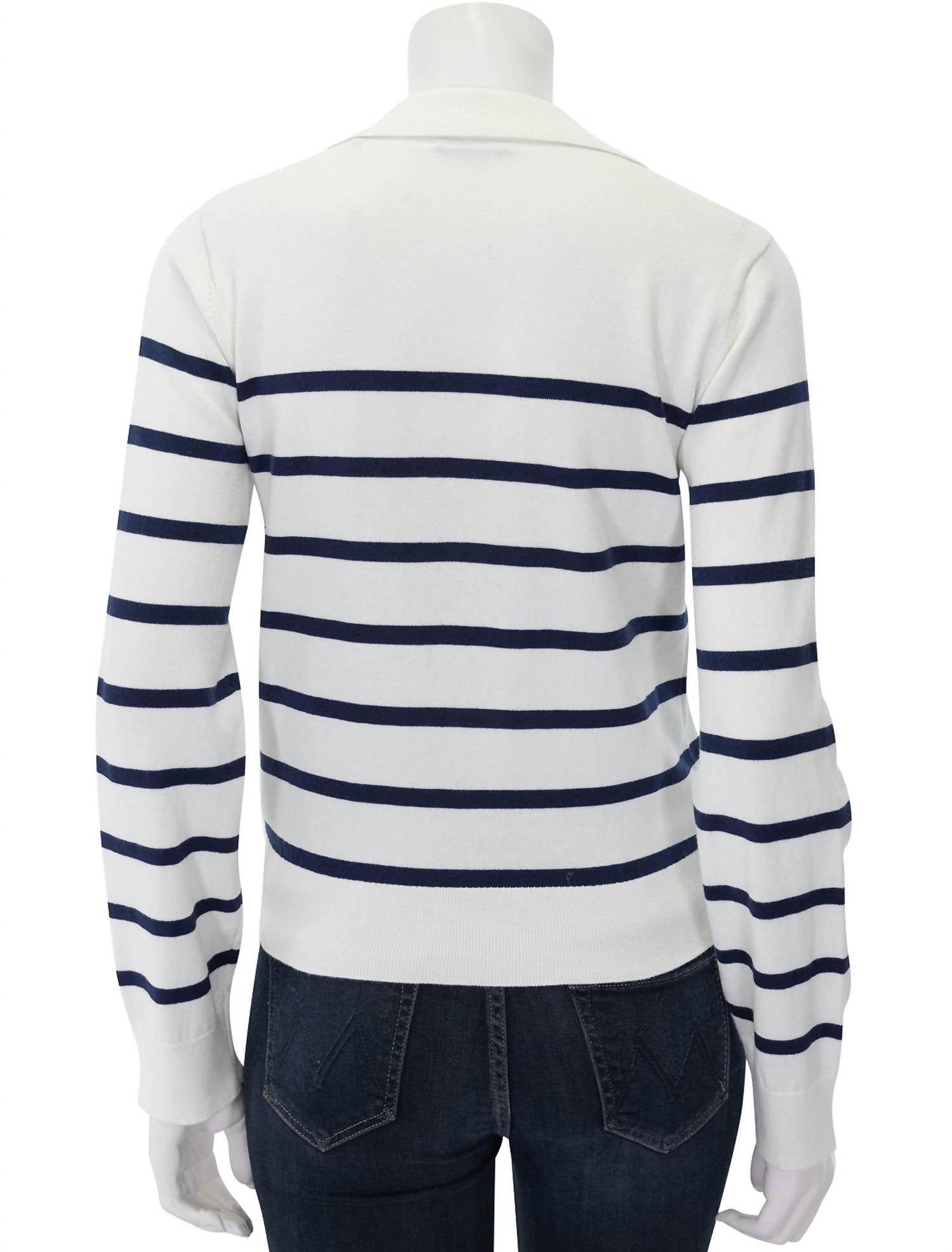 Atm - Cotton Blend Striped Split Collar Sweater
