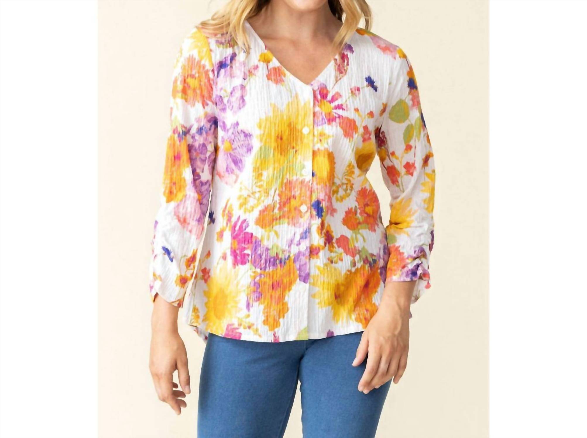Habitat - Crinkle Cotton Sunflower V-Neck Top