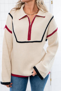 Lula The Label - Quarterback Keeper Contrast Quarter Zip Sweater