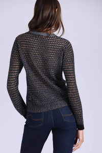 Minnie Rose - Cotton Cashmere Plaited Mesh Studded Crew Sweater