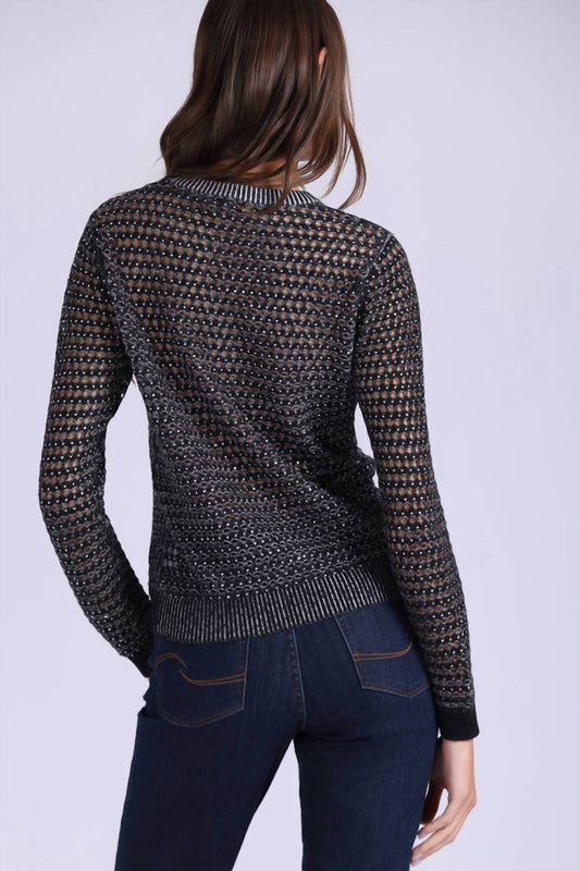 Minnie Rose - Cotton Cashmere Plaited Mesh Studded Crew Sweater