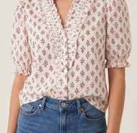 Karlie - Vintage Floral Ruffle Neck Button Up Top
