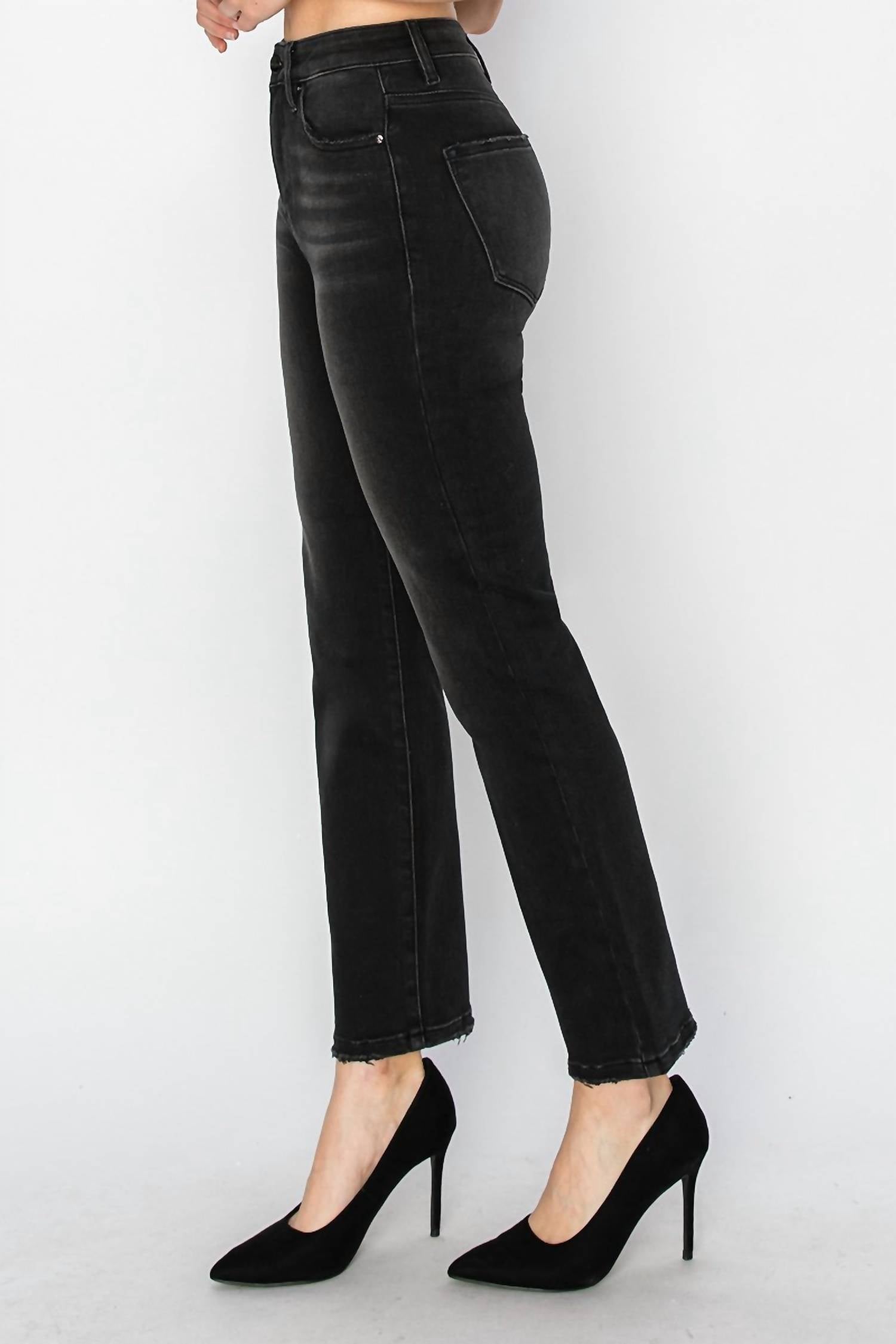 RISEN High Rise Crop Straight Jeans in black - women's pants - view 5