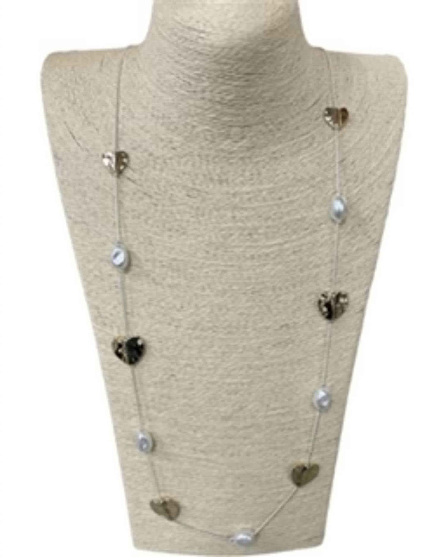 All That Glitterz - Women's Hammered Heart-pearl Necklace