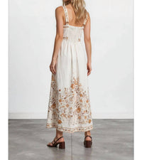 Moon River - Sleeveless Floral Detail Split Neck Midi Dress