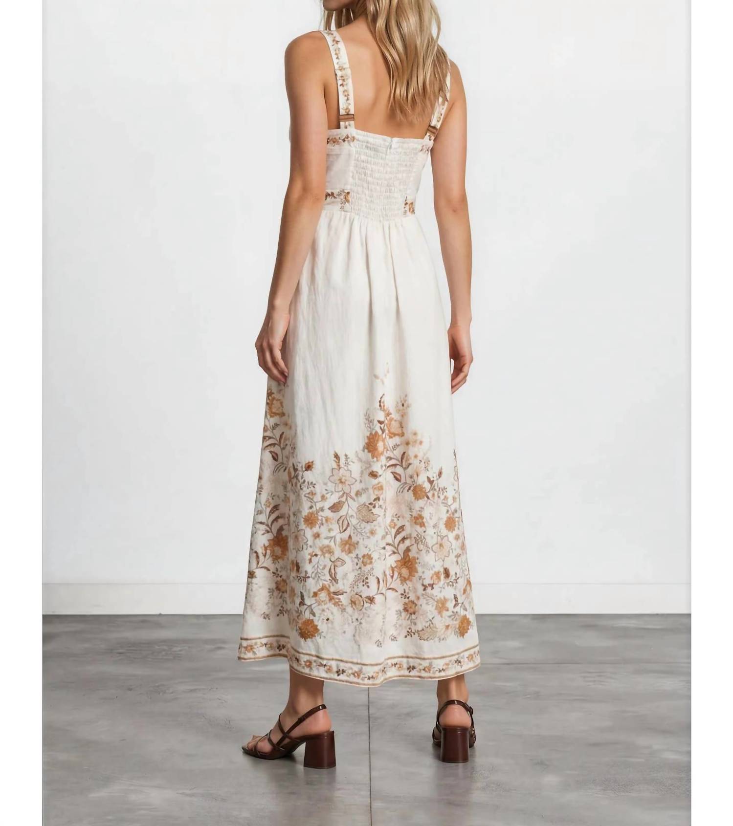 Moon River - Sleeveless Floral Detail Split Neck Midi Dress