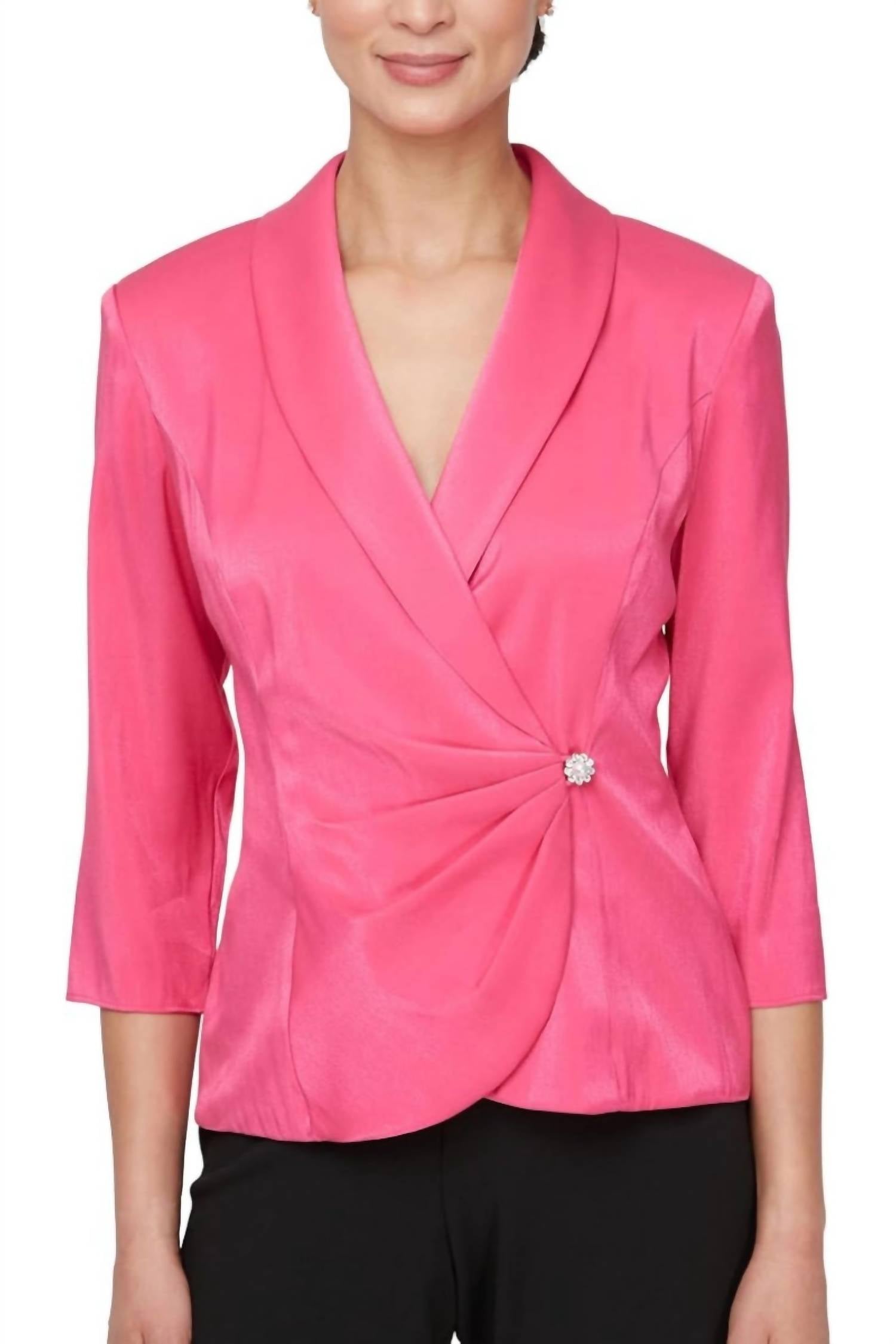 Alex Evenings - Women's Embellished Side Closure Sheen Blouse