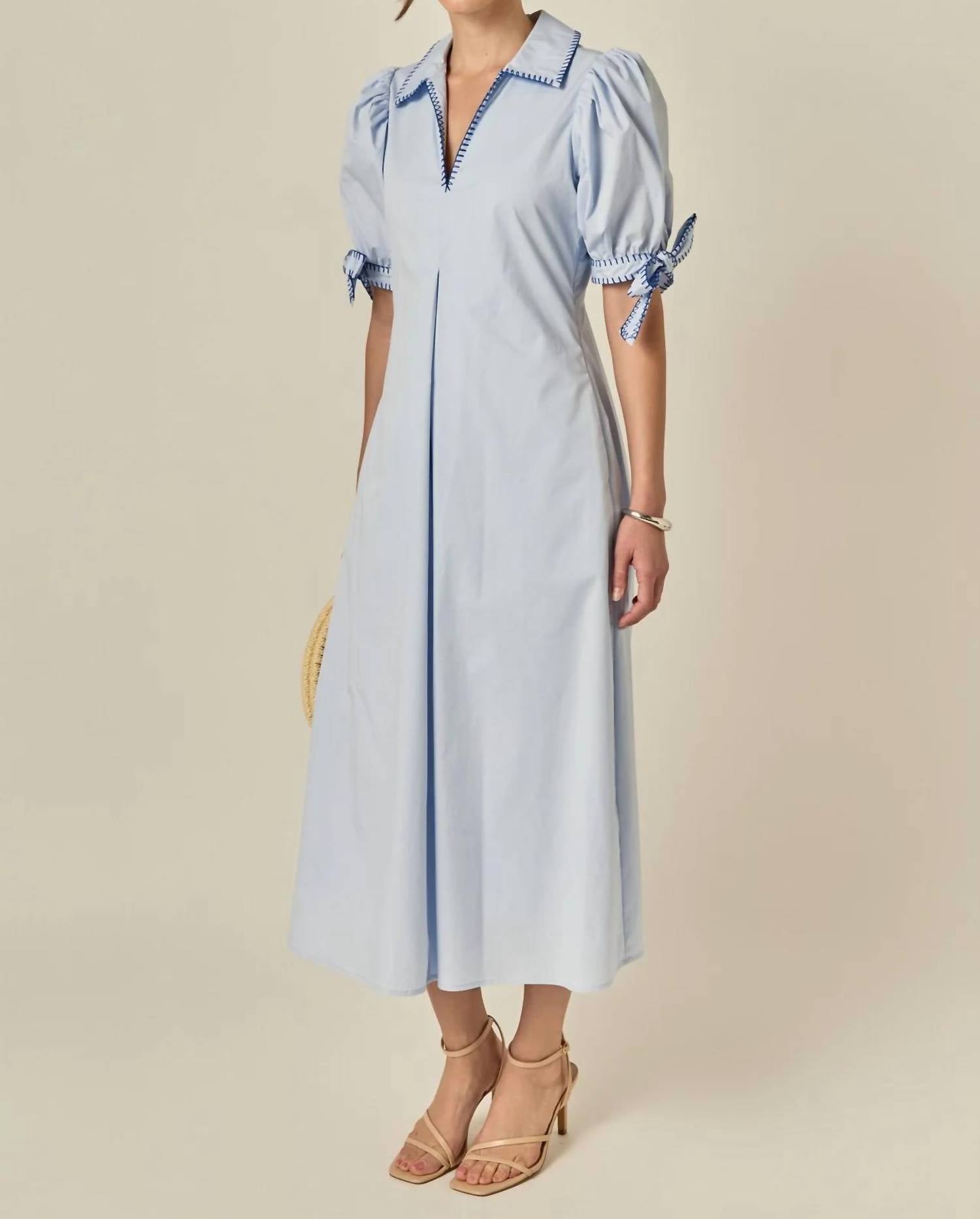 English Factory - Embroidered Puff Sleeve Midi Dress