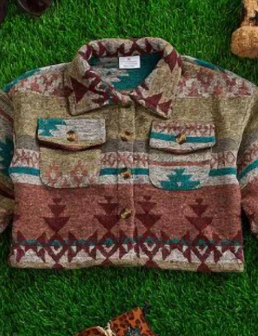 Kids Charm - Kid's Geometric Printed Crop Shacket